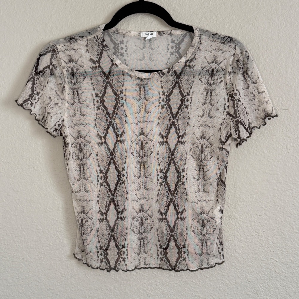 Garage Womens Large Sheer Mesh Snake Print Top Grunge Indie Layer Festival‎